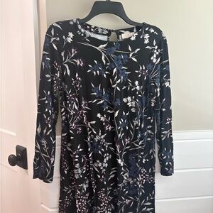 LOFT Black Floral Long Sleeve Dress